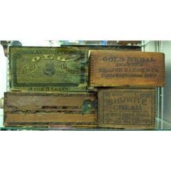 Advertising - 3 Wooden Boxes - Old VA Cheroots Tobacco, Gold Medal And Shuwite Cream