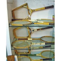 Lot Of 9 Wooden Tennis Rackets - Ellsworth Vines, Pancho Gonzales, Chris Evert, Tony Trabert, Don Bu