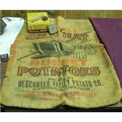 Advertising Lot: 4 Burlap Sacks - Western Potatoes, Hoody's Peanuts, Silk Hat Potatoes And Owl Potat