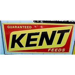 Advertising Sign: Kent Guaranteed Feeds, Metal Self Framing, 22 1/2 X 46 1/2