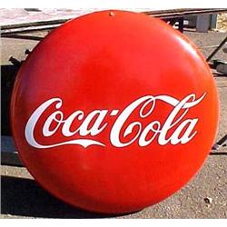 Advertising Sign; 36 Inch Coca Cola Button, Metal With Curved Sides