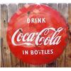 Image 1 : Advertising Sign; 36 Inch Drink Coca Cola In Bottles Button Sign, Metal With Curved Sides