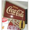 Image 2 : Advertising Sign; Drink Coca Cola Double Sided Metal Flange With Bottle In Spotlight, 24 X 20 1/2