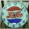 Image 1 : Advertising Clock; Pepsi Cola In Script, Lighted With Convex Glass, 15 1/2 Diameter