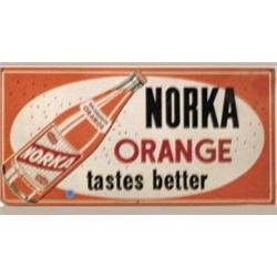 Advertising Sign: Norka Orange Tastes Better, Metal With Bottle, 12 X 24