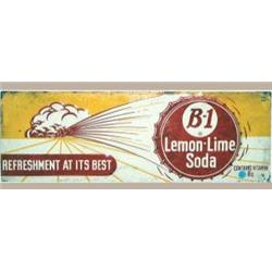 Advertising Sign: B-1 Lemon Lime Soda Refreshment At Its Best, Metal, Self Framing, 10X 30