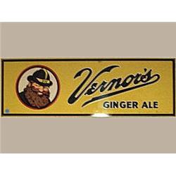 Advertising Sign: Vernon's Ginger Ale, Script Lettering With The Elf, Metal, Self Framing, 10 X 30