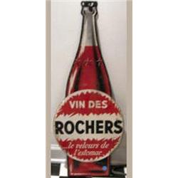 Advertising Sign: Rochers Vin Des, Bottle Shaped Metal, 12 X 27 1/2