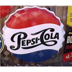 Advertising Sign; Pepsi Cola Bottle Cap, Metal 38 Inch Diameter