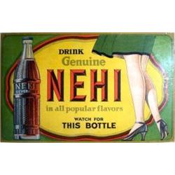 Advertising Sign; Drink Genuine NEHI, Cardboard With Bottle & Ladies Legs, 13 1/2 X 21