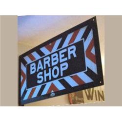 Advertising Sign; Barber Shop - Porcelain, Double Sided Flange, 24 X 12