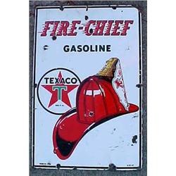 Advertising Sign; Texaco Fire Chief Gasoline - Porcelain With Helmet, 12 X 18, 1947