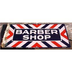 Advertising Sign; Barber Shop - Porcelain Double Sided Flange, 24 X 12