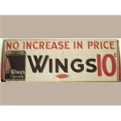 Advertising Sign; Wings Cigarettes, No Increase In Price 10cents - Cardboard, 27 1/2 X 10
