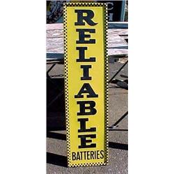 Advertising Sign; Reliable Batteries, Metal Self Framing, Vertical 14 X 54