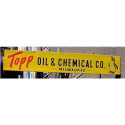 Advertising Sign; Topp Oil & Chemical Co., Milwaukee - With Penguin, Metal 9 X 54