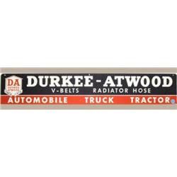 Advertising Sign; Durkee-Atwood, V-belts, Radiator Hose, Automobile, Truck, Tractor - Metal 5 1/2 X 