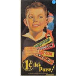 Advertising Sign; OH BOY GUM - Has Boy With Gum Packages & An Elf, Metal 7 X 15 1/2