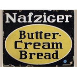 Advertising Sign; Nafziger Butter Cream Bread - Porcelain 13 1/2 X 16