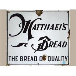 Advertising Sign; Matthaei's Bread - Porcelain Embossed, 14 X 16