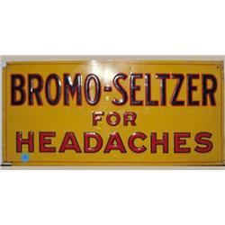 Advertising Sign; Bromo-Seltzer For Headaches - Metal Self Framing Embossed, 9 X 19