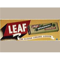 Advertising Sign; Spearmint Leaf Chewing Gum, The Flavor Lingers Longer - Metal 8 X 25