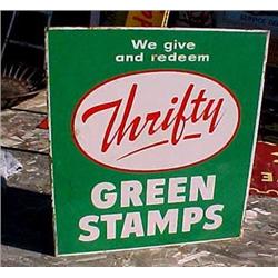 Advertising Sign; Thrifty Green Stamps - Double Sided Porcelain Flange 16 X 18