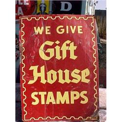 Advertising Sign; We Give Gift House Stamps - Metal 20 X 27 1/2