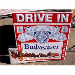 Advertising Sign; Budweiser DRIVE-IN With Clydesdales & Wagon - Metal 32 1/2 X 17 1/2