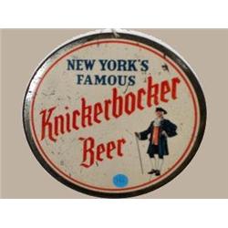 Advertising Sign; New York's Famous Knickerbocker Beer - Metal Button Style 8 Inch Diameter