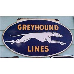 Advertising Sign; Greyhound Lines - Oval Porcelain Double Sided With Dog, 20 1/2 X 36