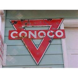 Advertising Sign; Conoco V Shaped - Porcelain Double Sided 34 1/4 X 39