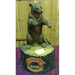 3 Dimensional Grizzly Beer Counter Display, Bear On Stump Made To Hold Bottle (no Bottle)