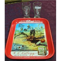 Kellogg's Tray 1996, & 4 Heinz Tomato Juice Glasses
