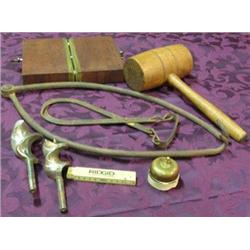 Lot Of Primitives And Tools - Iron Pot Hook, Ice Tongs, Wooden Mallet, Etc.