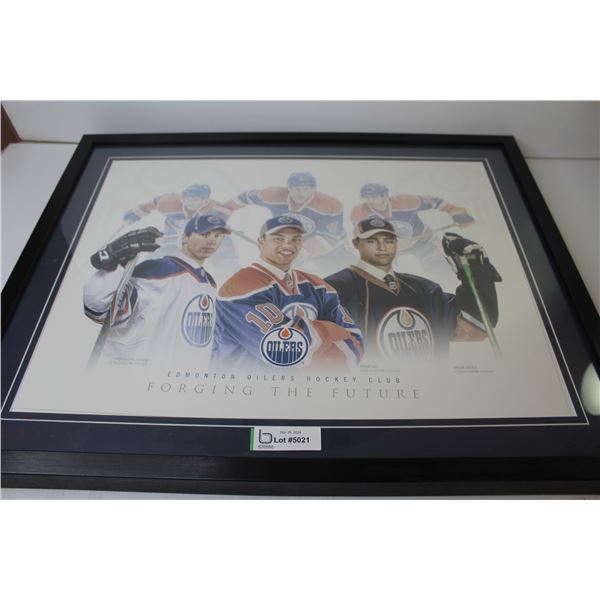 Oilers   Forging the Future  Framed Print - Nugent-Hopkins, Hall & Eberle (29x23x1.5 )