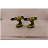 Image 1 : (2) Ryobi 18v Lithium 1/2" Drive Cordless Drills w/Batteries - No Charger / Untested