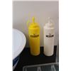 Image 5 : (2) Clear Glass Juice Jugs, Popcorn Bowl, Ice Cube Tray, Mustard & Mayo Bottles