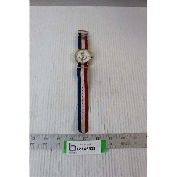 Geneva Platinum Wristwatch, Red, White & Blue Band