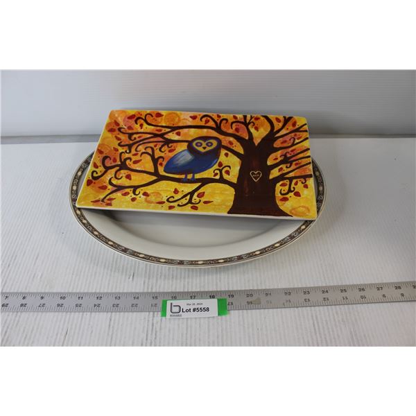 Large Serving Platter, Hand Painted Rectangular Dish