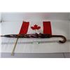 Image 1 : Umbrella, 48" Canopy, Floral Motif From Butchart Gardens, New; Canadian Flag on a Stick