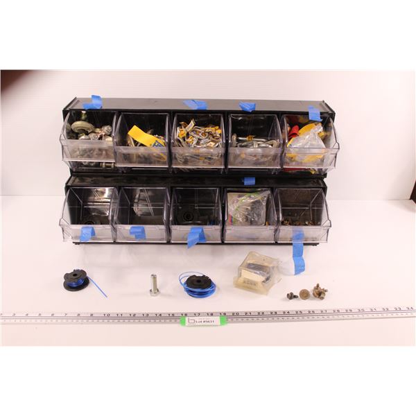 (2) Plastic Hardware Storage Bins w/Contents - Chain Parts(Hooks, Quick Links etc.) Bolts & Weed Wac