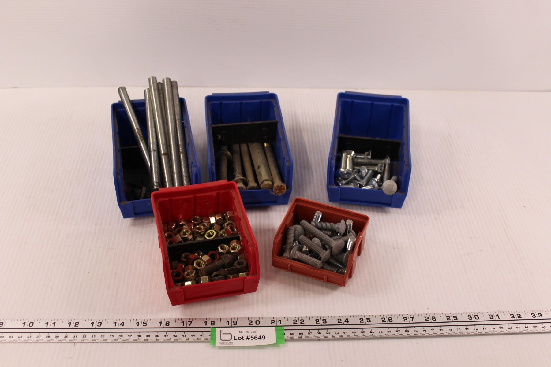 (5) Stackable Hardware Bins w/Bolts, Nuts & Ready Rod - Bodnarus ...