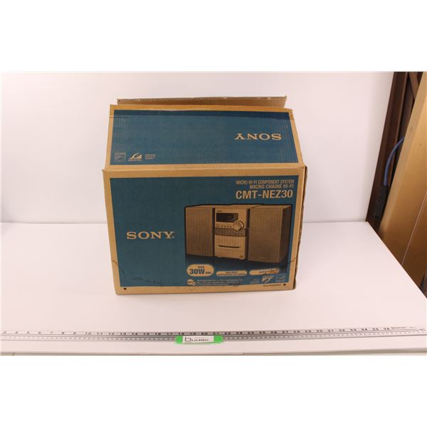 Sony CMT-NEZ30 Bookshelf Stereo 30w in Original Box (NIB) - Untested, Water Damage On Box, Did Not U