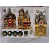 Image 2 : Holiday Time 11 pc. Porcelain Village Set and small Flag