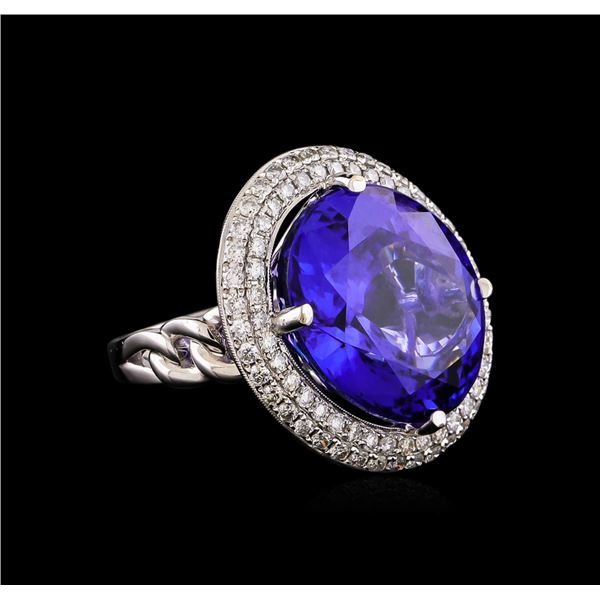 18KT White Gold GIA Certified 30.19 ctw Tanzanite and Diamond Ring