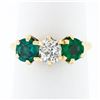 Image 1 : Antique Victorian 14k Gold 0.65 ctw Old Mine Cut Diamond Green Stone 3 Stone Rin