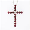 Image 2 : NEW 14K White Gold 1.70 ctw Round Ruby & Diamond Cross Pendant Chain Necklace