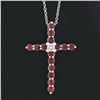 Image 3 : NEW 14K White Gold 1.70 ctw Round Ruby & Diamond Cross Pendant Chain Necklace