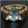 Image 2 : Retro 14k Yellow Gold 2.18 ctw Aquamarine Solitaire and Synthetic Ruby Ring